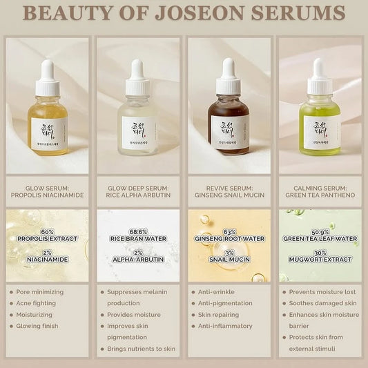Beauty of Joseon Serum Collection – Glow, Revive, Glow Deep & Calming Serum (30ml)